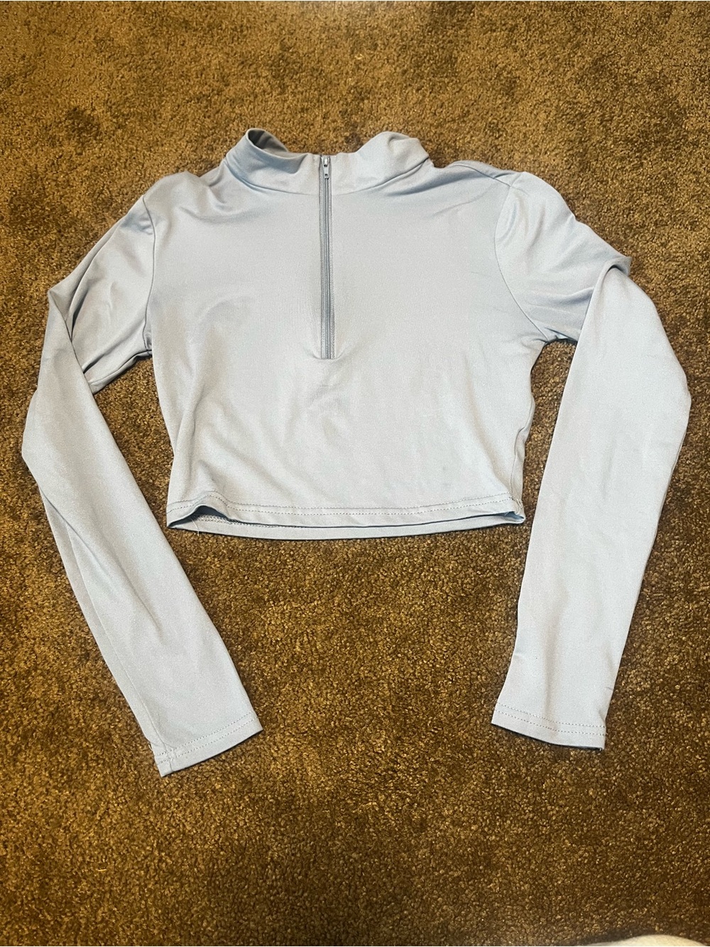 Light Blue Long Sleeve Cropped Quarter-Zip Top